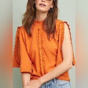 Anthropologie Current Air Mojave Ruffle Blouse Orange New With Tags Size Medium